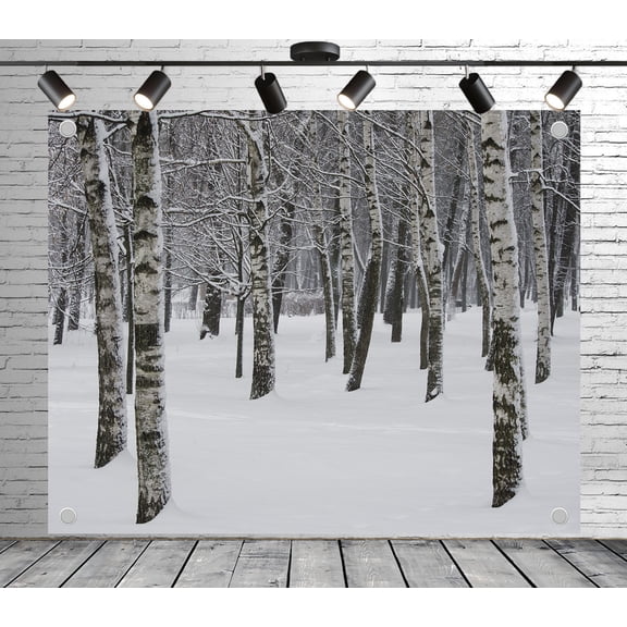 10x8ft Serene Snowy Birch Forest Backdrop Photoshoot Photo Backdrop Nature Scenery Background for Theme Party Wedding Birthday Baby Shower Decoration Banner Photo Booth Studio Props