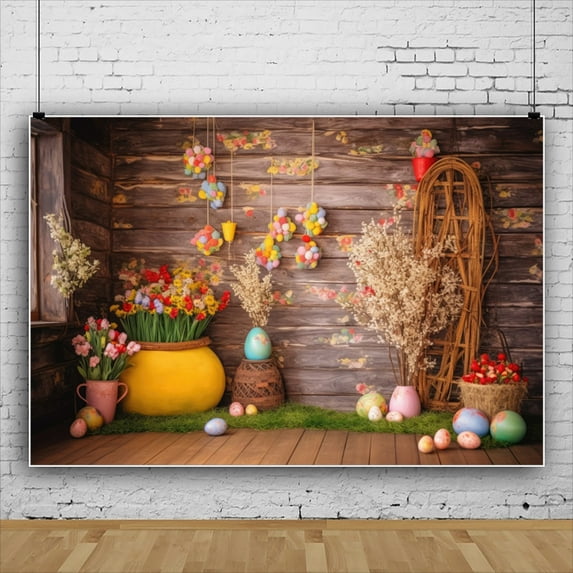 10x8ft Spring Easter Backdrop,Wood Photography Background,Barn Photo Studio Backdrops for Kids Party Decorations