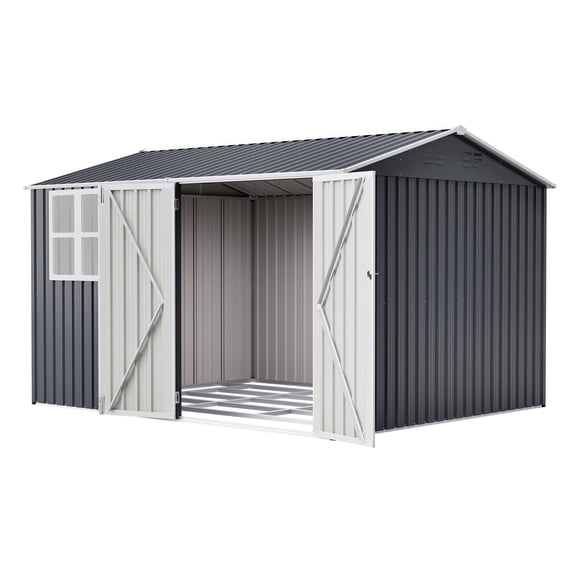 10x8ft Steel Storage Shed, Weather-Resistant with Lockable Doors & Window