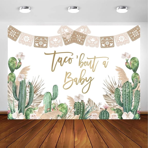 10x8ft Taco 'Bout A Baby Fiesta Party Decoration Photography Background Cactus Taco Pampas Grass Gender Neutral Baby Shower Backdrops Photoshoot