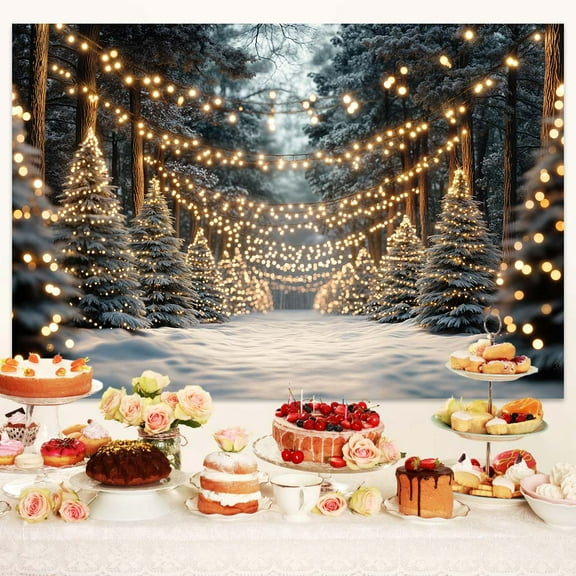 10x8ft Winter Snowflake Christmas Tree Backdrop Glitter Xmas Tree Kids Photography Backdrop Wonderland Farmhouse Banner Party Decor Xmas Pine Tree Party Decors Photography Background