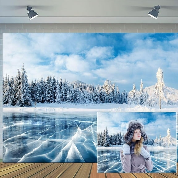 10x8ftForest Winter Backdrop Carpathian Ukraine Mountains Cracked Ice Frozen Lake Photograph Backdrops Snow Christmas Nature Landscape Banner Wonderland Scene Mountain Wallpaper Photo Background