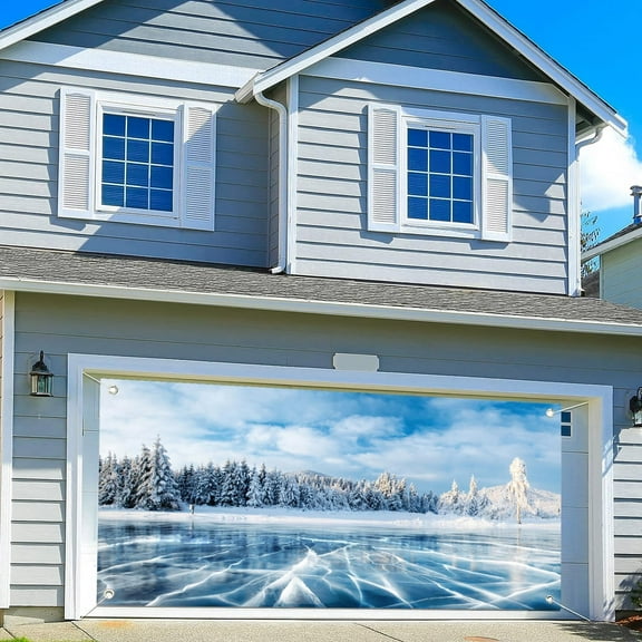 10x8ftForest Winter Garage Door Decoration Background Carpathian Ukraine Mountains Cracked Ice Frozen Lake Backdrops Snow Christmas Nature Landscape Photo Photography Booth Decor Banner Cover