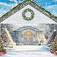 10x8ftWinter Palace Christmas Garage Door Decoration Background Retro Xmas Tree Wreath Snowflake Wonderland Christmas Snow Forest Decoration Backdrops Kids Children Birthday Party Banner Cover