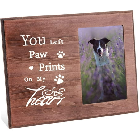 10x8inches/25X20cm Pet Memorial Picture Frame with Glass Pet Owner Frame Rectangle Shaped Natural Wood Photo Frame with You Left Paw Prints on My Heart Words