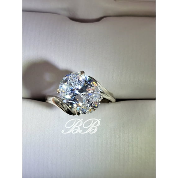 10x8mm Side Set Asymmetrical Solitaire Wedding Engagement Ring, 6A High Quality Cubic Zirconia, Sterling Silver Ring