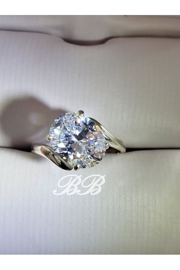 10x8mm Side Set Asymmetrical Solitaire Wedding Engagement Ring, 6A High Quality Cubic Zirconia, Sterling Silver Ring