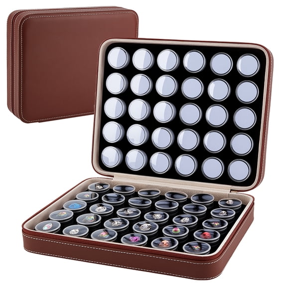 10x8x2.7inch Leather Jewelry Storage Box Set 60Pcs Plastic Round Boxes with White Black Foam Padding Multi-Compartment Organizer for Diamond Storage Earrings Craft Supplies DIY