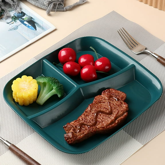 10x9in Plastic Divided Tray | 3-Compartment Square Plate | Thickened Heat-Resistant Microwave Safe | Household Breakfast & Fruit Plate