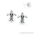 thumbnail image 1 of 10x9mm Fleur-De-Lis Flower French Monarchy Charm Stud Earrings in Oxidized .925 Sterling Silver, 1 of 1