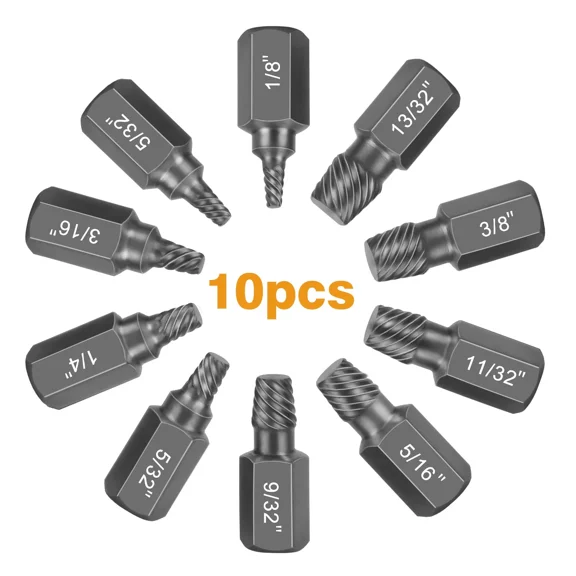 10xDamaged Screw Remover Kit Hex Head Easy Out Bolt Stud Extractor Drill Bit Set