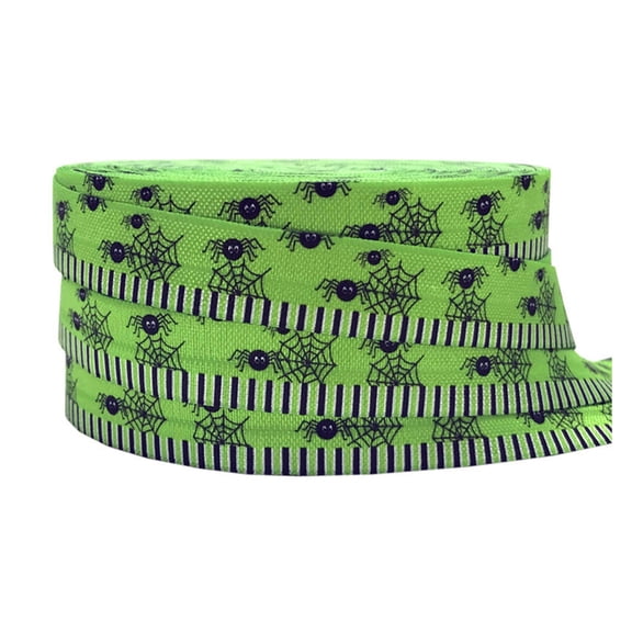 10yards 16mm Halloween Elastic Ribbon Owl Bat Spider Web Printed Fold Over Ribbon for Hair Accessory Craft DIY Headwear