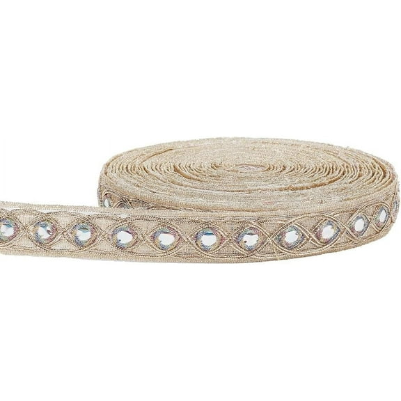 10 Yards Round Shiny Mirror Lace Braid Lace Trim Mirror Braid Trim 1 Inch Embroidered Trim Ribbon Embroidery Ribbons Border for DIY Costume Sewing Craft Curtain Lampshades Dresses Bags Decor