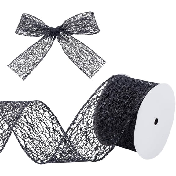 10yards Black Mesh Wire Ribbon with Paillettes 2 inch Wire Ribbon Handmade Wired Edge Ribbons Sparkle Mesh Ribbons