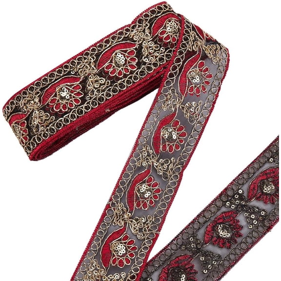 10yards Embroidery Polyester Ribbons Clothing Ornament Red 1-7/8 inch(49mm)