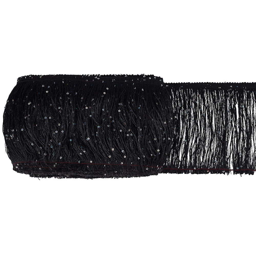 10yards Paillette Tassel Polyester Ribbon Trim Clothes Accessories Black 5-7/8 inch(150mm)