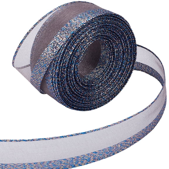 10yards Sparkle Polyester & Metallic Mesh Ribbon for Bowknot Making Gray 1 inch(25mm)