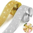 thumbnail image 1 of 10yd 50mm Christmas Ribbon Wired Edge Glitter Ribbon for Gift Wrapping Xmas Tree Bowknot Wreath Ornament Decoration, 1 of 11