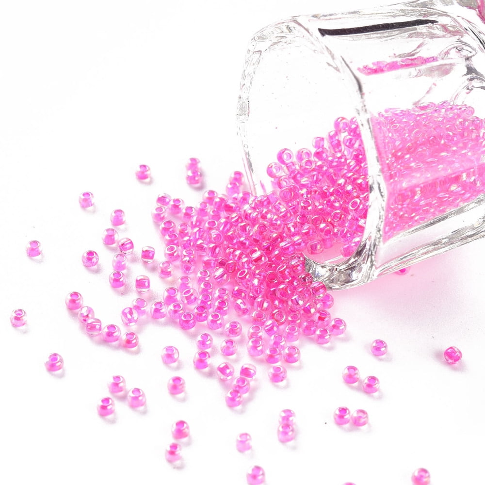 11/0 Grade A Round Glass Seed Beads Transparent Inside Colours AB Color Plated Hot Pink 2.3x1.5mm Hole: 1mm about 48500pcs/pound