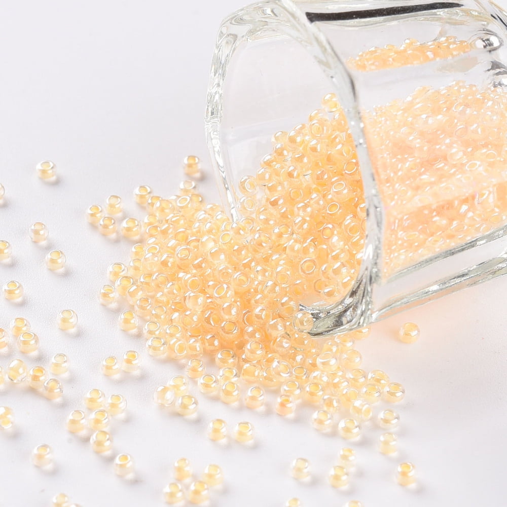 11/0 Grade A Round Glass Seed Beads Transparent Inside Colours Luster Plated Gold 2.3x1.5mm Hole: 1mm about 48500pcs/pound