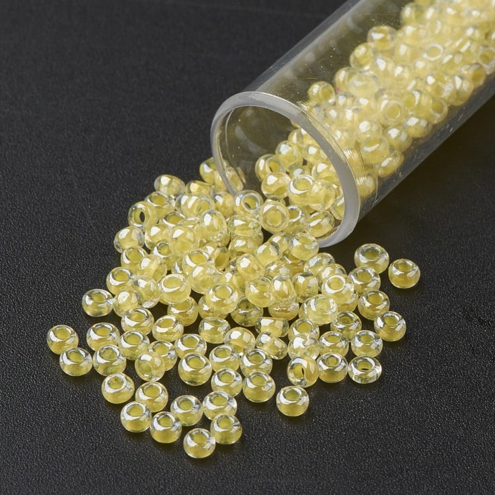 11/0 Grade A Round Glass Seed Beads Transparent Inside Colours Luster Plated Lemon Chiffon 2.3x1.5mm Hole: 1mm about 48500pcs/pound