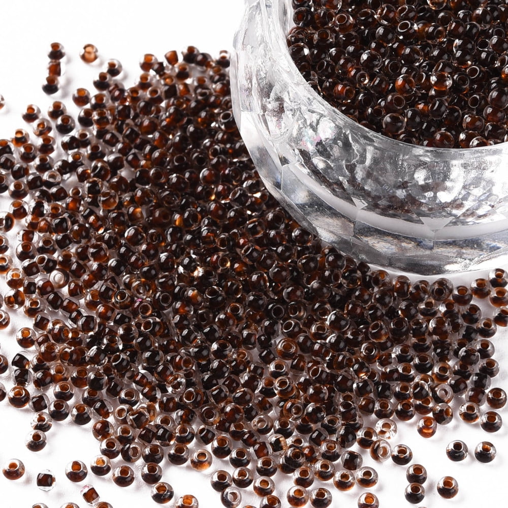 11/0 Grade A Round Glass Seed Beads Transparent Inside Colours Saddle Brown 2.3x1.5mm Hole: 1mm about 48500pcs/pound DIY