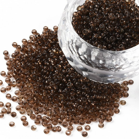 11/0 Grade A Transparent Glass Seed Beads Round Coffee 2x1.5mm Hole: 0.8mm about 3000pcs/50g
