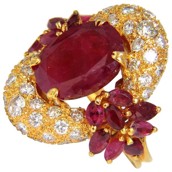 11.00CT NATURAL OVAL RED RUBY DIAMONDS COCKTAIL RING 14KT