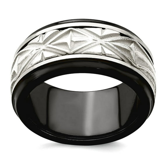 11.00mm Black Titanium and 925 Sterling Silver Inlay Polished Fancy Design Ring Size 10.5 Ring for Women