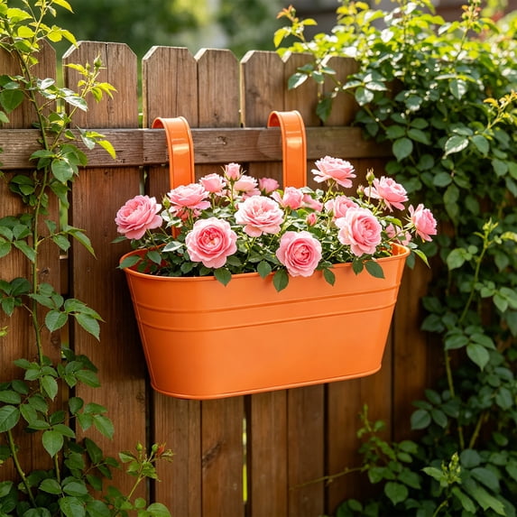 11.02 Inch Metal Iron Hanging Flower Pots for Railing Fence Hanging ...
