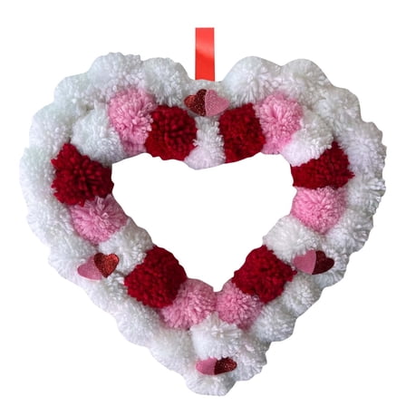 11.02 Inches Heart Shaped Wreath Ornament Artificial 3 Color Pom-Pom Flower Door Hanging Wreath for Wedding Valentine's Floral Decoration Valentine's Wreaths for Galentines Day Decor(Red Pink White)