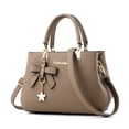thumbnail image 1 of 11.02IN Women's Satchel Handbag, Stylish Tote Purse with Bowknot Decor, Vegan Leather Crossbody Shoulder Bag for Work, Travel, and Daily Use，Khaki, 1 of 5