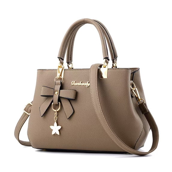 11.02IN Women's Satchel Handbag, Stylish Tote Purse with Bowknot Decor, Vegan Leather Crossbody Shoulder Bag for Work, Travel, and Daily Use,Khaki