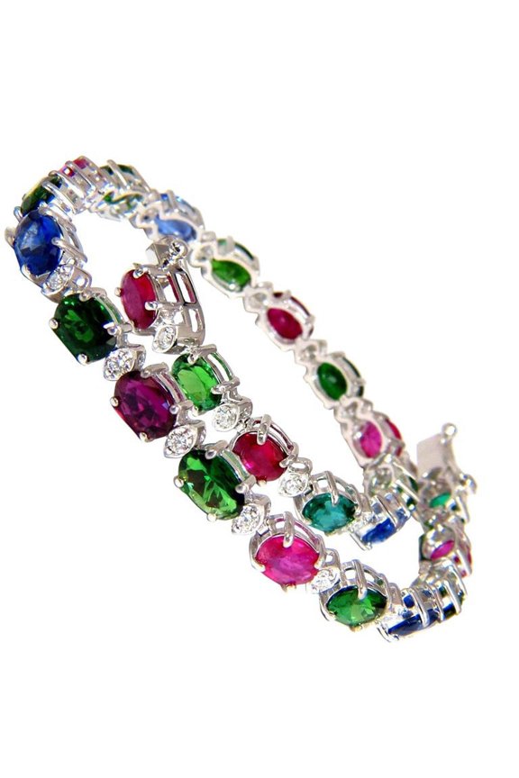 11.07ct natural tsavorite ruby sapphires diamond tennis bracelet 14kt