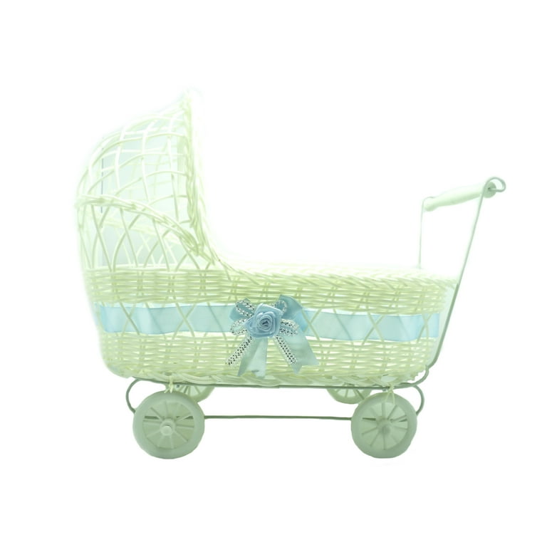11 1 2 Wicker Baby Boy Carriage Baby Shower Centerpiece 1