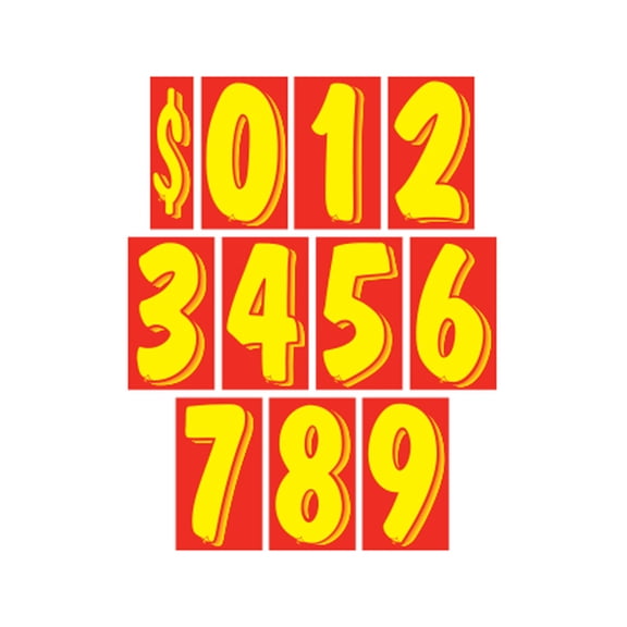 11 1/2" Windshield Number Kit - Red/Yellow - 6 1/2W x 11 1/2H - Pack of 168