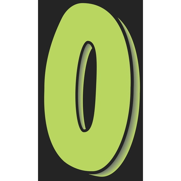 11 1/2" Windshield Numbers And Symbols - Neon Green/Black - "0" - 6 1/2W x 11 1/2H - Pack of 12