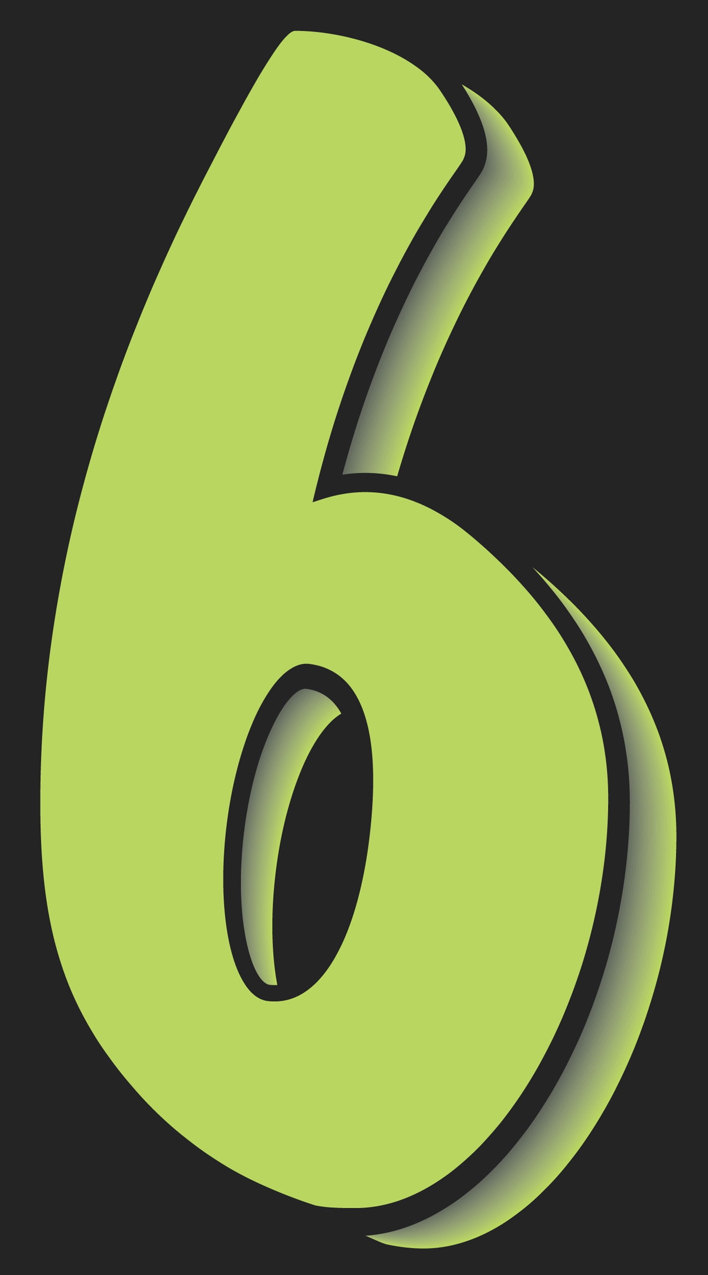 11 1/2" Windshield Numbers And Symbols - Neon Green/Black - "6" - 6 1/2ʺW x 11 1/2ʺH - Pack of 12