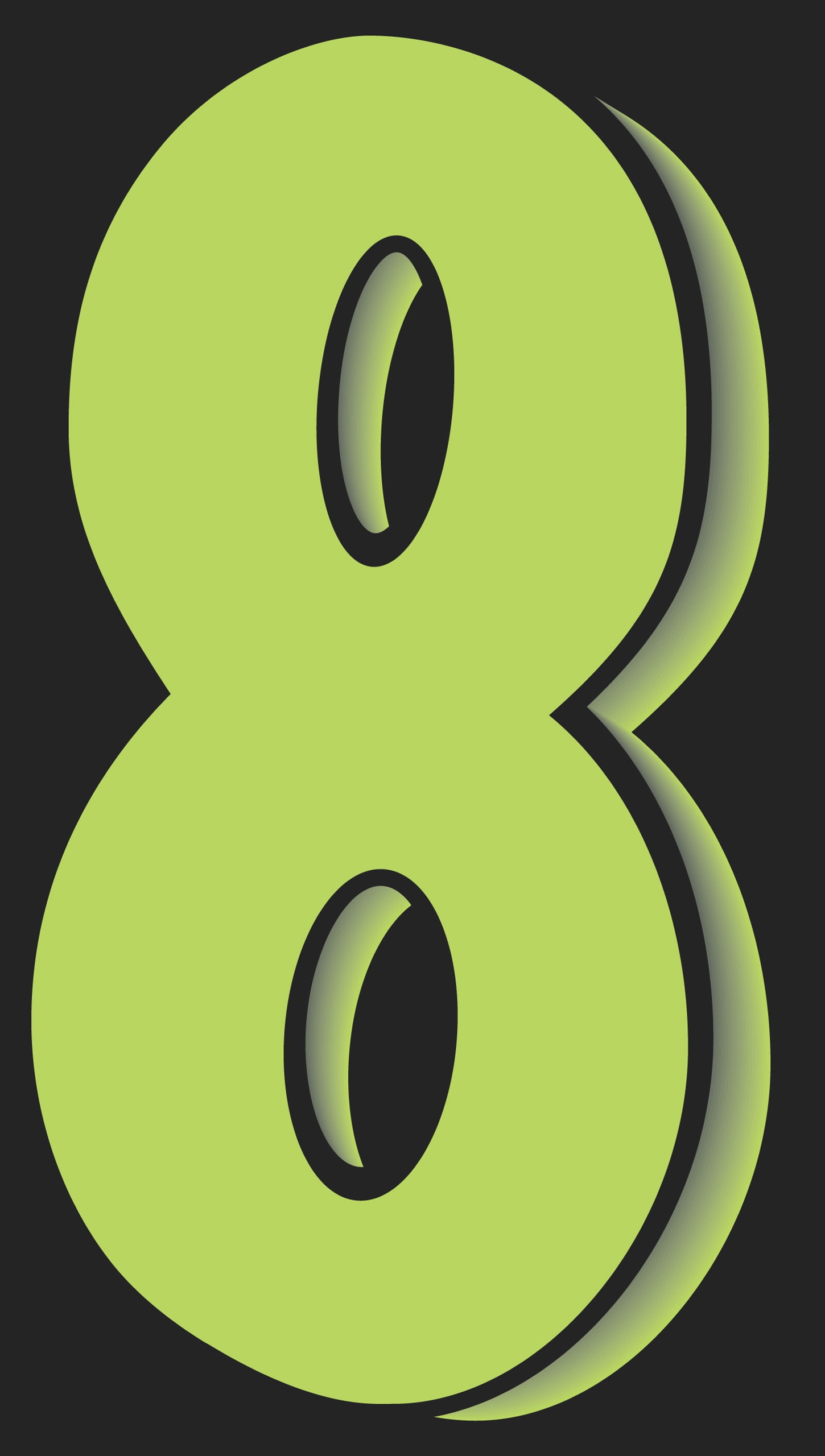 11 1/2" Windshield Numbers And Symbols - Neon Green/Black - "8" - 6 1/2ʺW x 11 1/2ʺH - Pack of 12