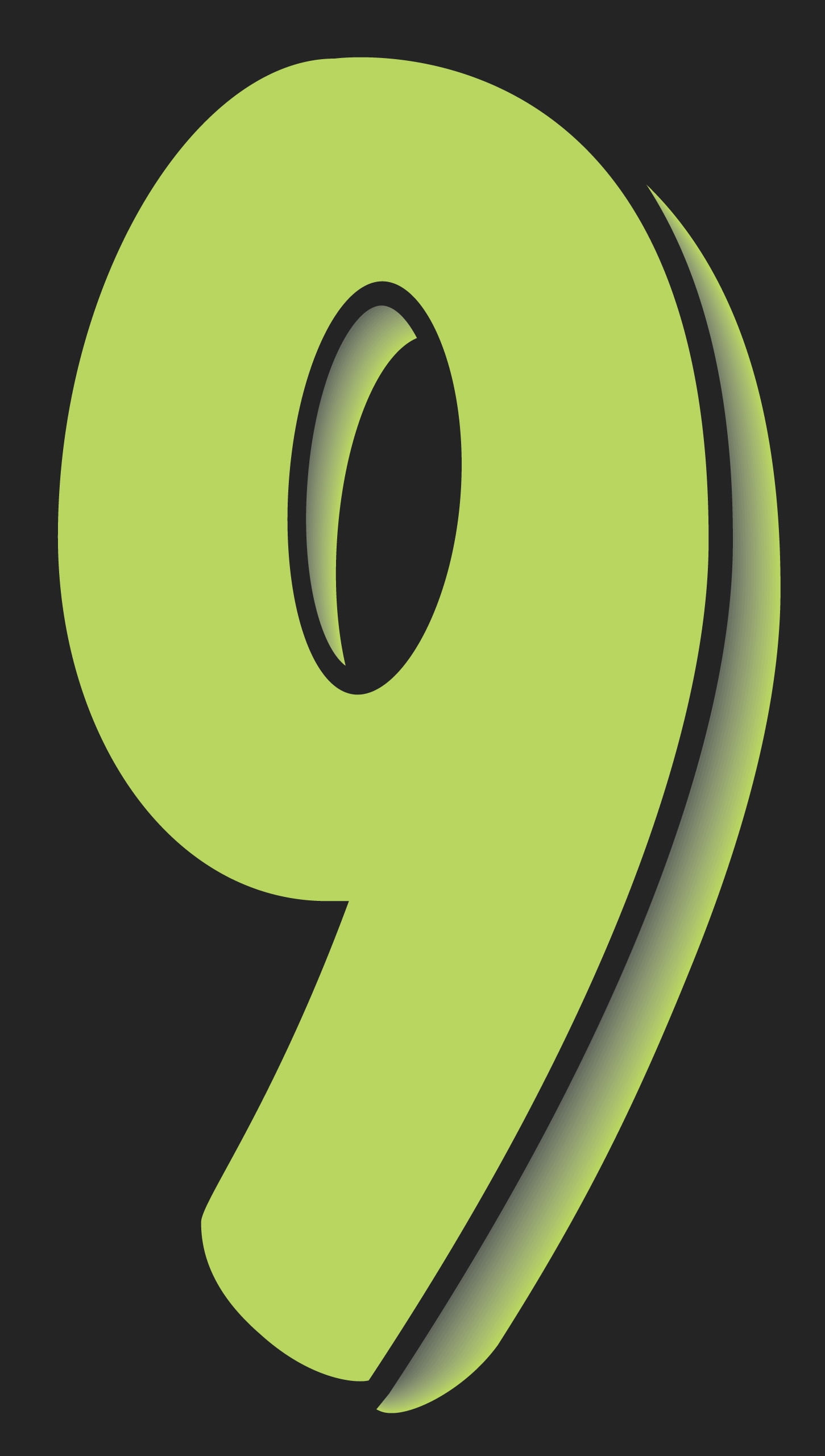 11 1/2" Windshield Numbers And Symbols - Neon Green/Black - "9" - 6 1/2ʺW x 11 1/2ʺH - Pack of 12