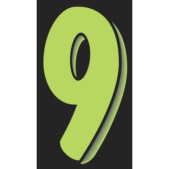 11 1/2" Windshield Numbers And Symbols - Neon Green/Black - "9" - 6 1/2ʺW x 11 1/2ʺH - Pack of 12