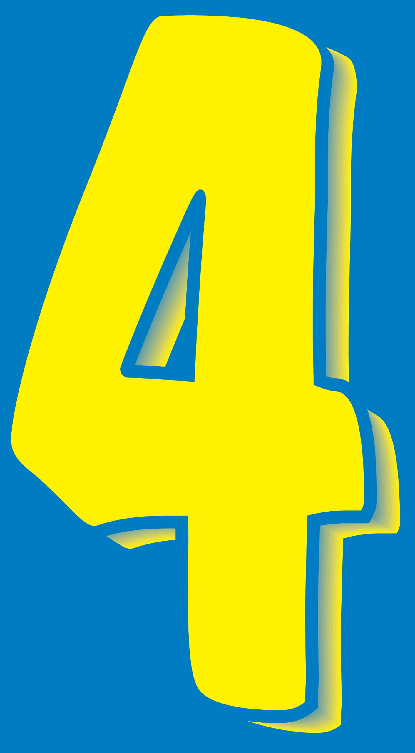 11 1/2" Windshield Numbers And Symbols - Yellow/Blue - "4" - 6 1/2ʺW x 11 1/2ʺH - Pack of 12