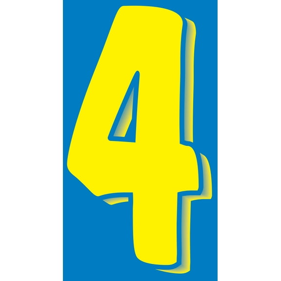 11 1/2" Windshield Numbers And Symbols - Yellow/Blue - "4" - 6 1/2W x 11 1/2H - Pack of 12