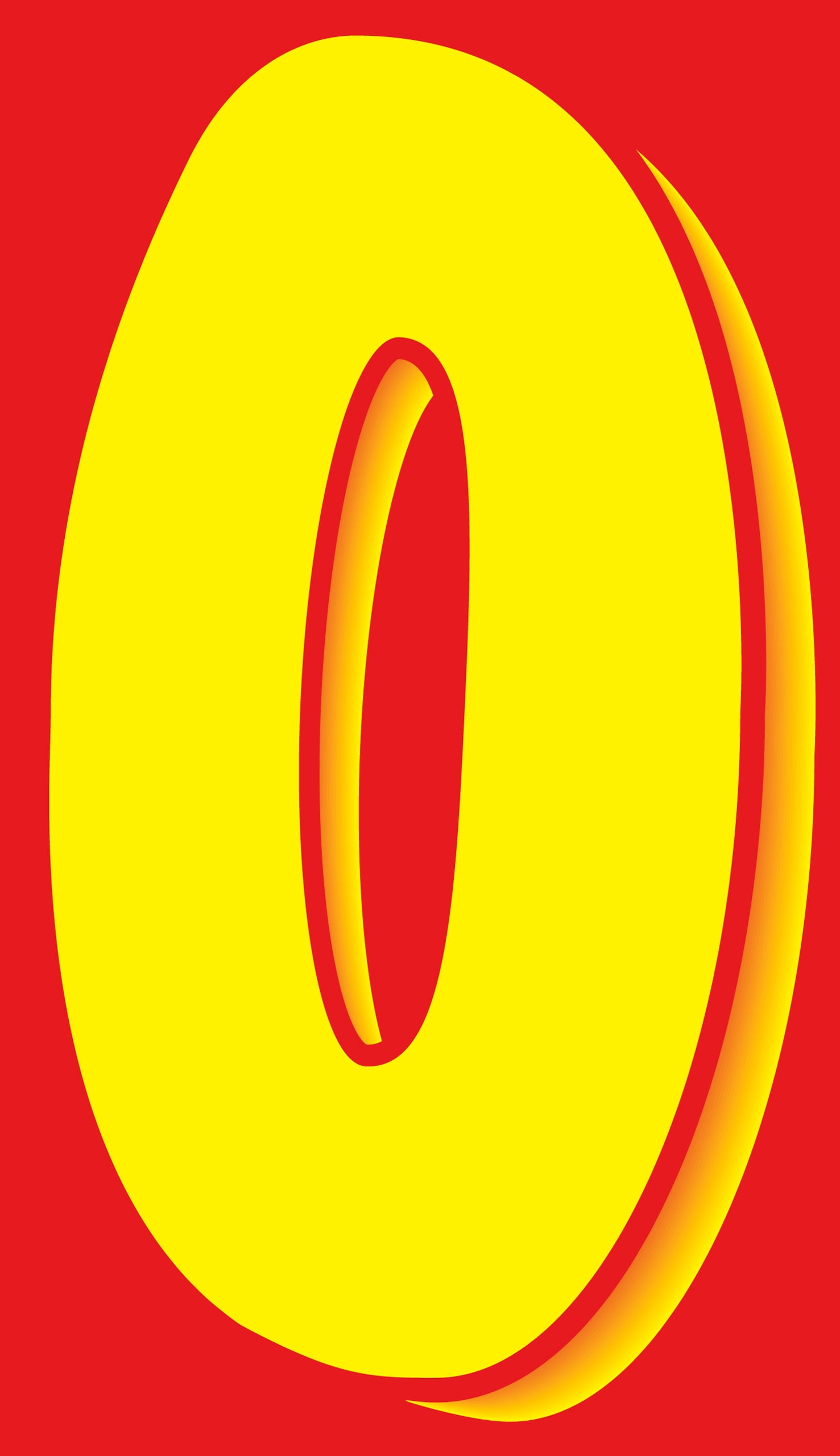11 1/2" Windshield Numbers And Symbols - Yellow/Red - "0" - 6 1/2ʺW x 11 1/2ʺH - Pack of 12