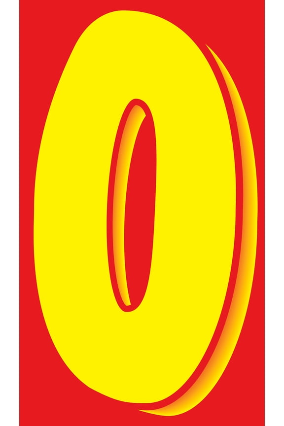 11 1/2" Windshield Numbers And Symbols - Yellow/Red - "0" - 6 1/2W x 11 1/2H - Pack of 12