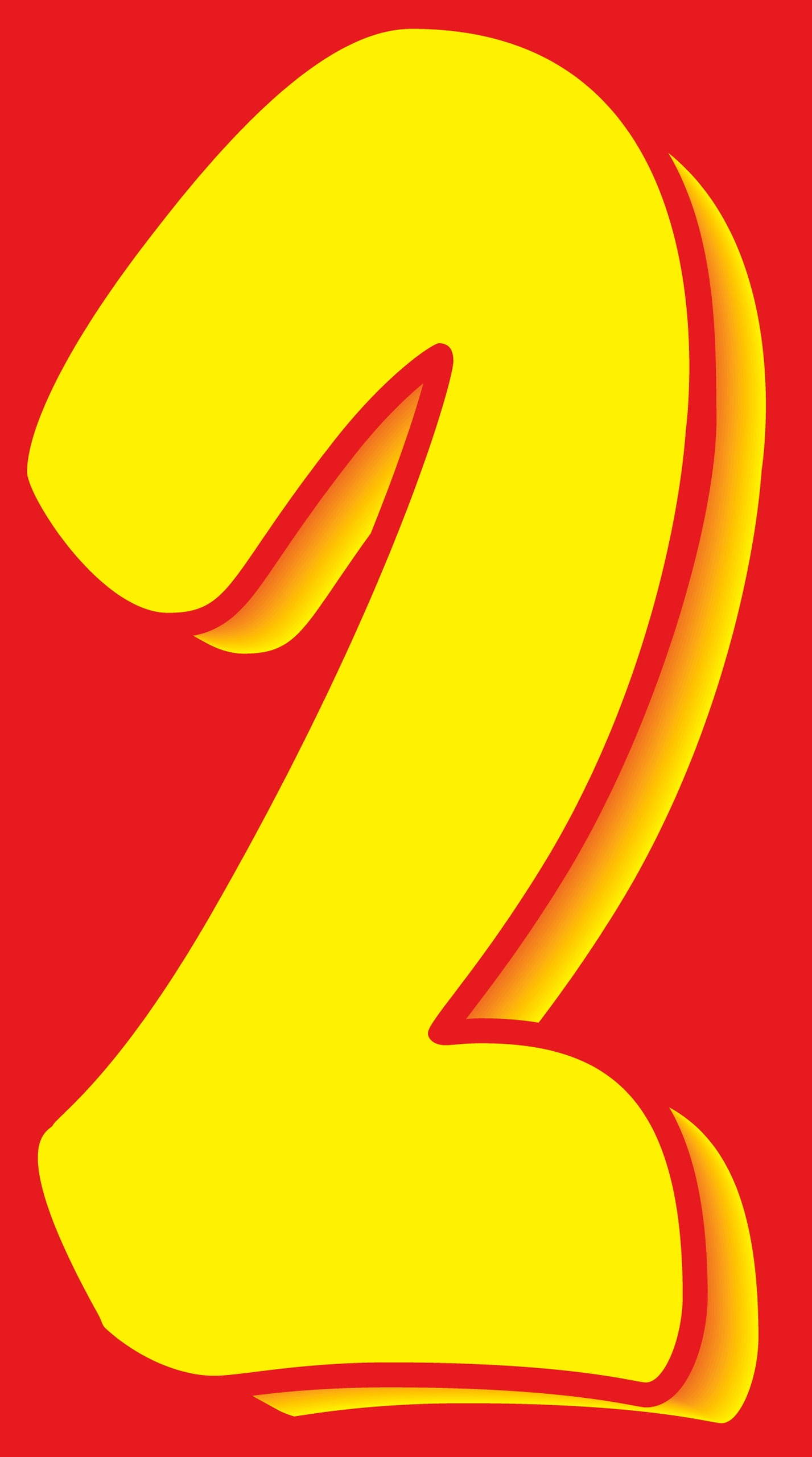 11 1/2" Windshield Numbers And Symbols - Yellow/Red - "2" - 6 1/2ʺW x 11 1/2ʺH - Pack of 12