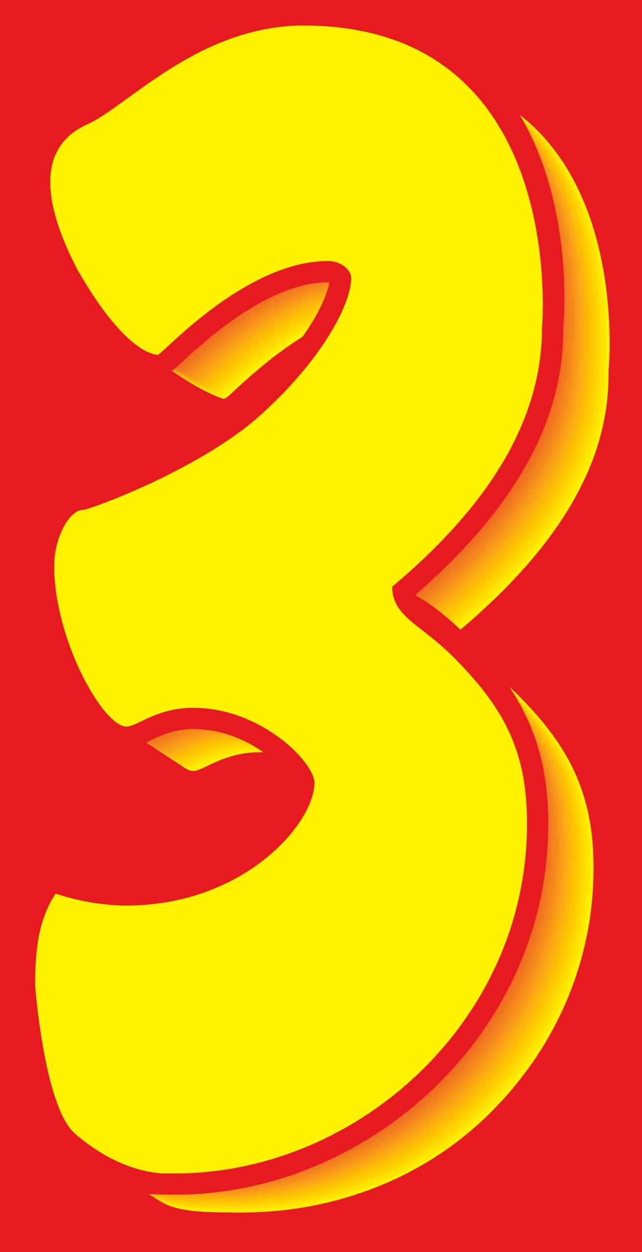 11 1/2" Windshield Numbers And Symbols - Yellow/Red - "3" - 6 1/2ʺW x 11 1/2ʺH - Pack of 12