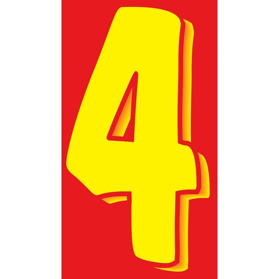11 1/2" Windshield Numbers And Symbols - Yellow/Red - "4" - 6 1/2W x 11 1/2H - Pack of 12