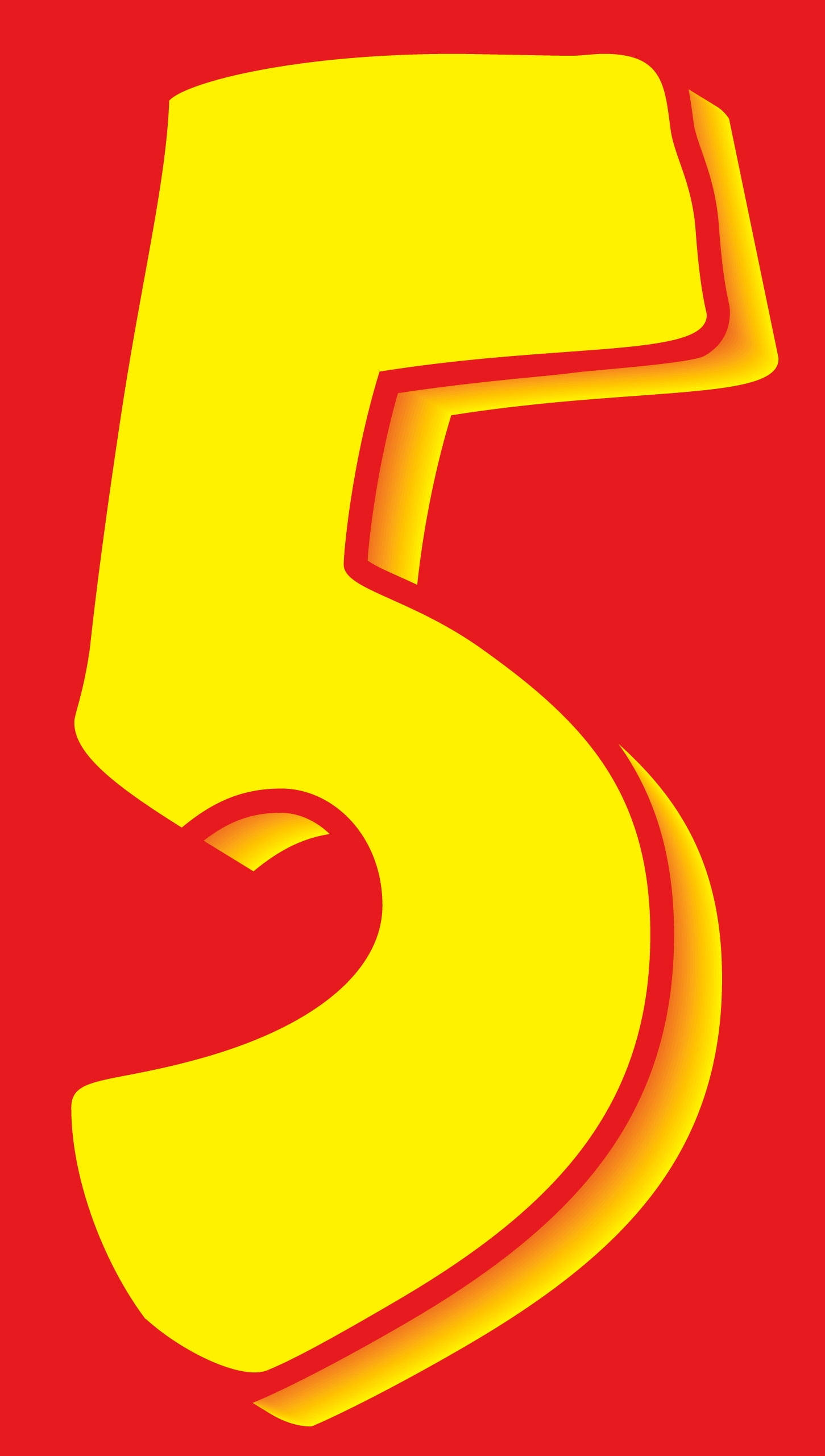 11 1/2" Windshield Numbers And Symbols - Yellow/Red - "5" - 6 1/2ʺW x 11 1/2ʺH - Pack of 12