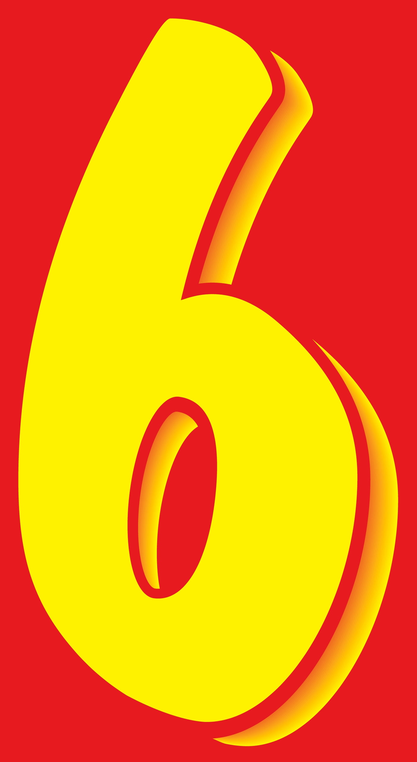 11 1/2" Windshield Numbers And Symbols - Yellow/Red - "6" - 6 1/2ʺW x 11 1/2ʺH - Pack of 12